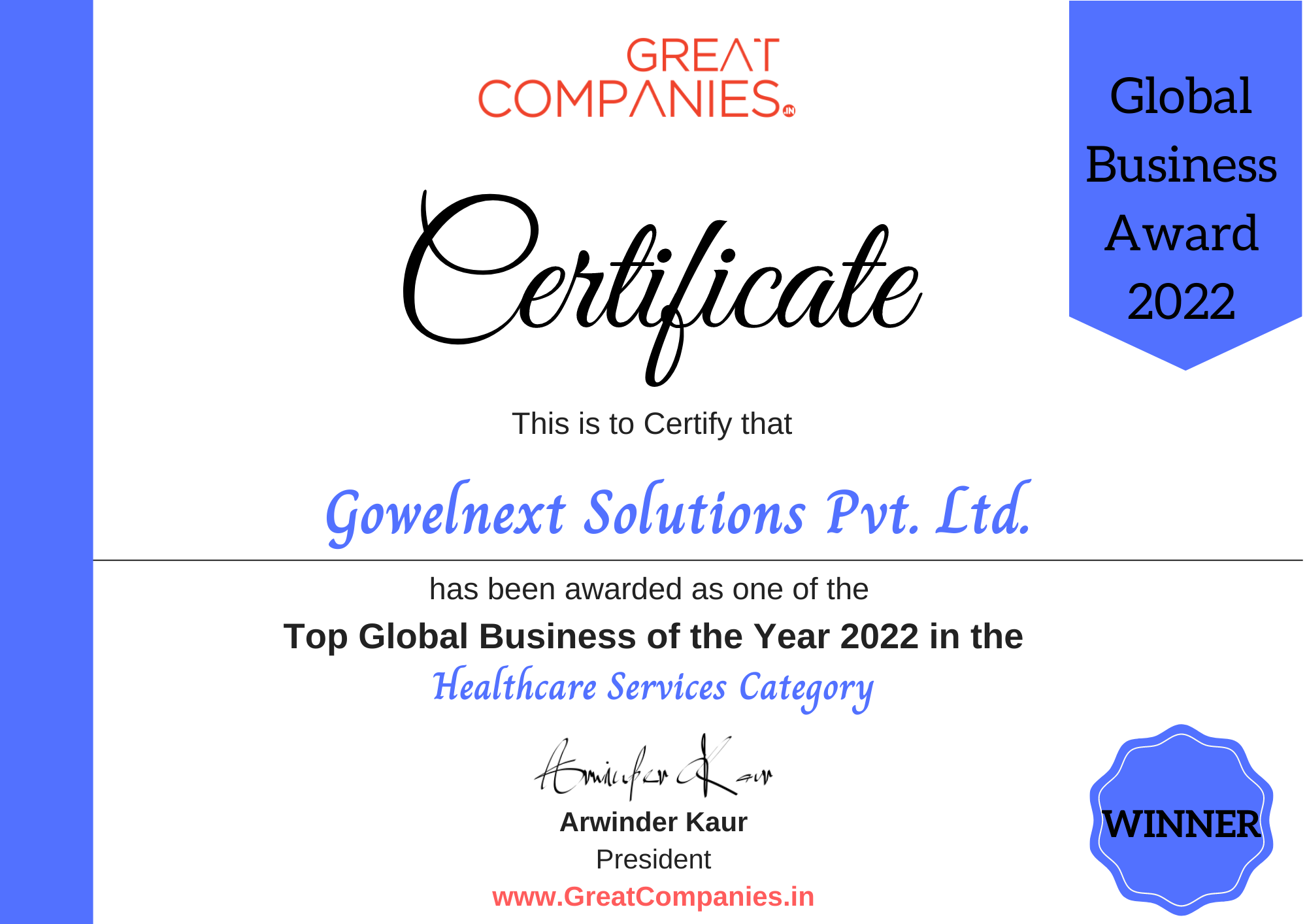 Global Business Award - Healthcare Services